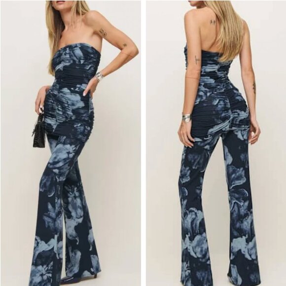 NEW Reformaiton Arlo Knit Two Piece Set Medium Midnight Rose Navy Blue Stretchy
